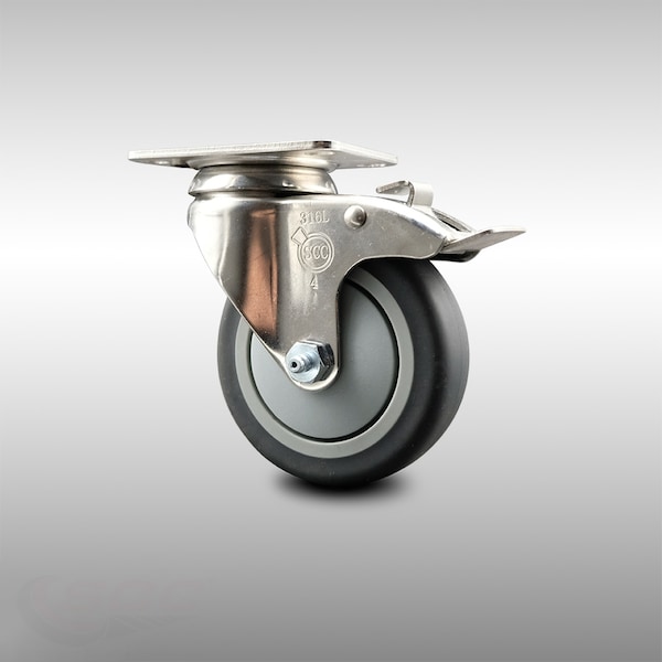 4 Inch 316SS Thermoplastic Rubber Swivel Top Plate Caster with Total Lock Brake